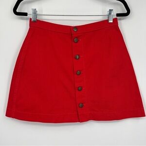 American Apparel Jeans A-Line Cotton Button Placket Pull-On Red Mini Skirt